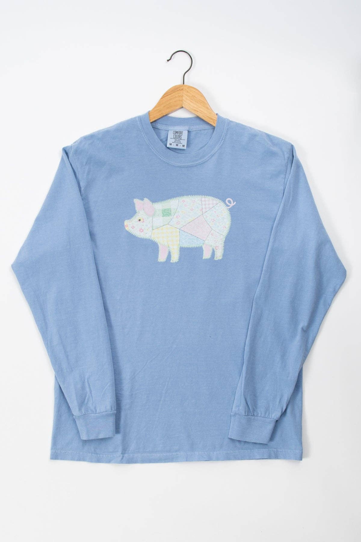 Spring Patchwork Pig Blue Graphic Long Sleeve
