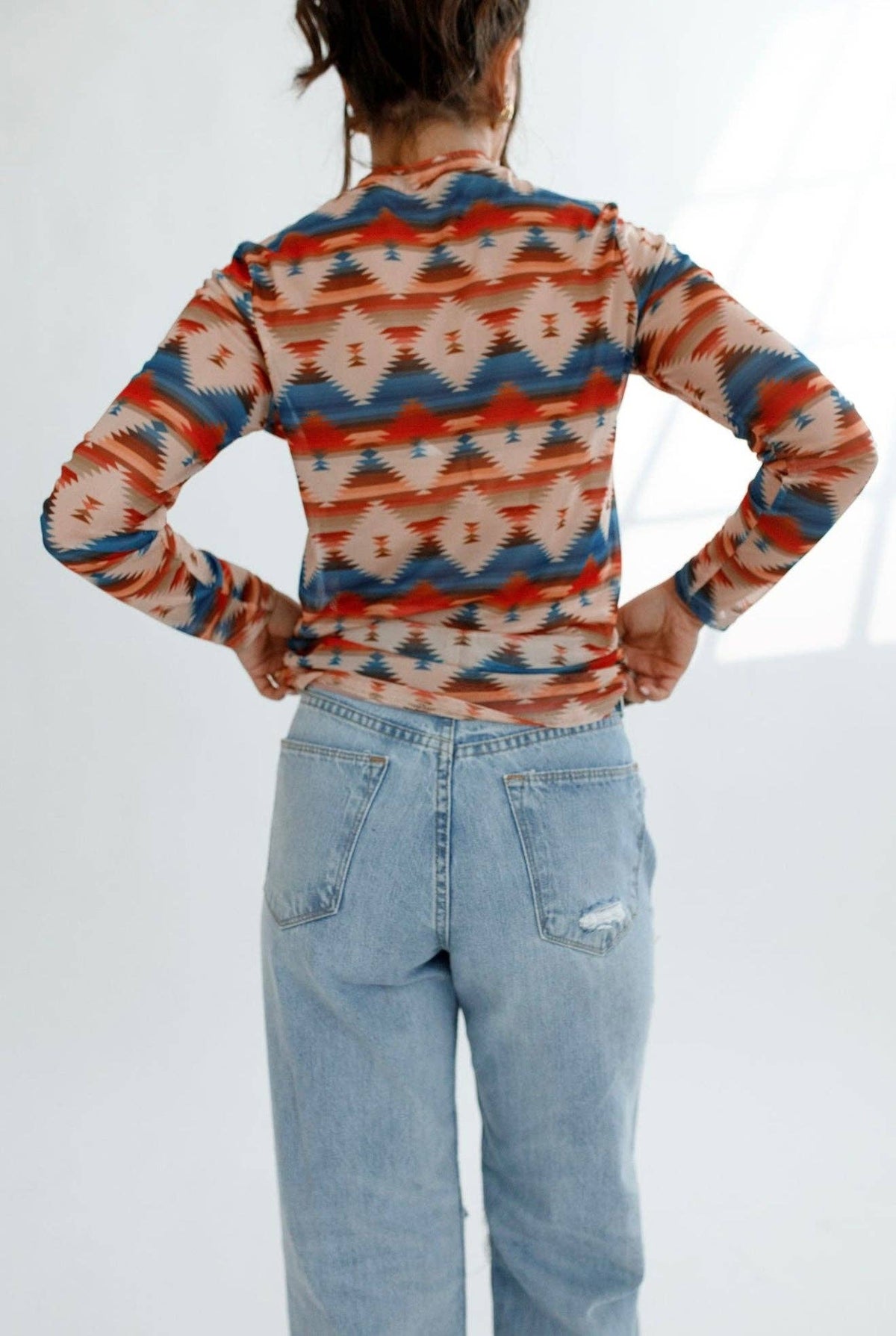 Mesh Top | Aztec Sheer | Mock Neck