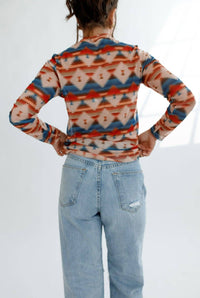 Mesh Top | Aztec Sheer | Mock Neck