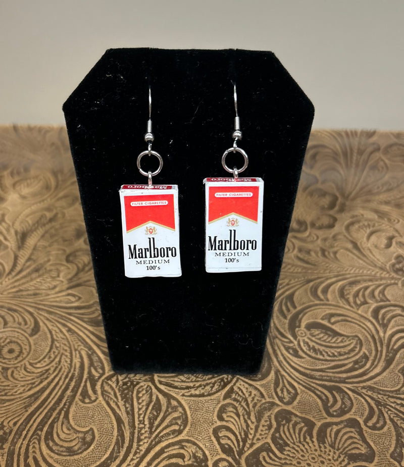 Mini cigarette pack earrings