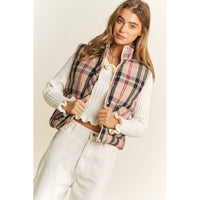 Vest | CROP| PLAID |HIGH NECK |PUFFER VEST