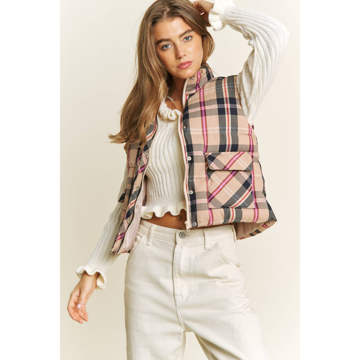 Vest | CROP| PLAID |HIGH NECK |PUFFER VEST