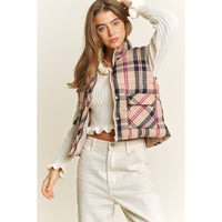 Vest | CROP| PLAID |HIGH NECK |PUFFER VEST