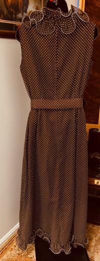 Ladies Dress|Vintage |Brown pin dot ruffle
