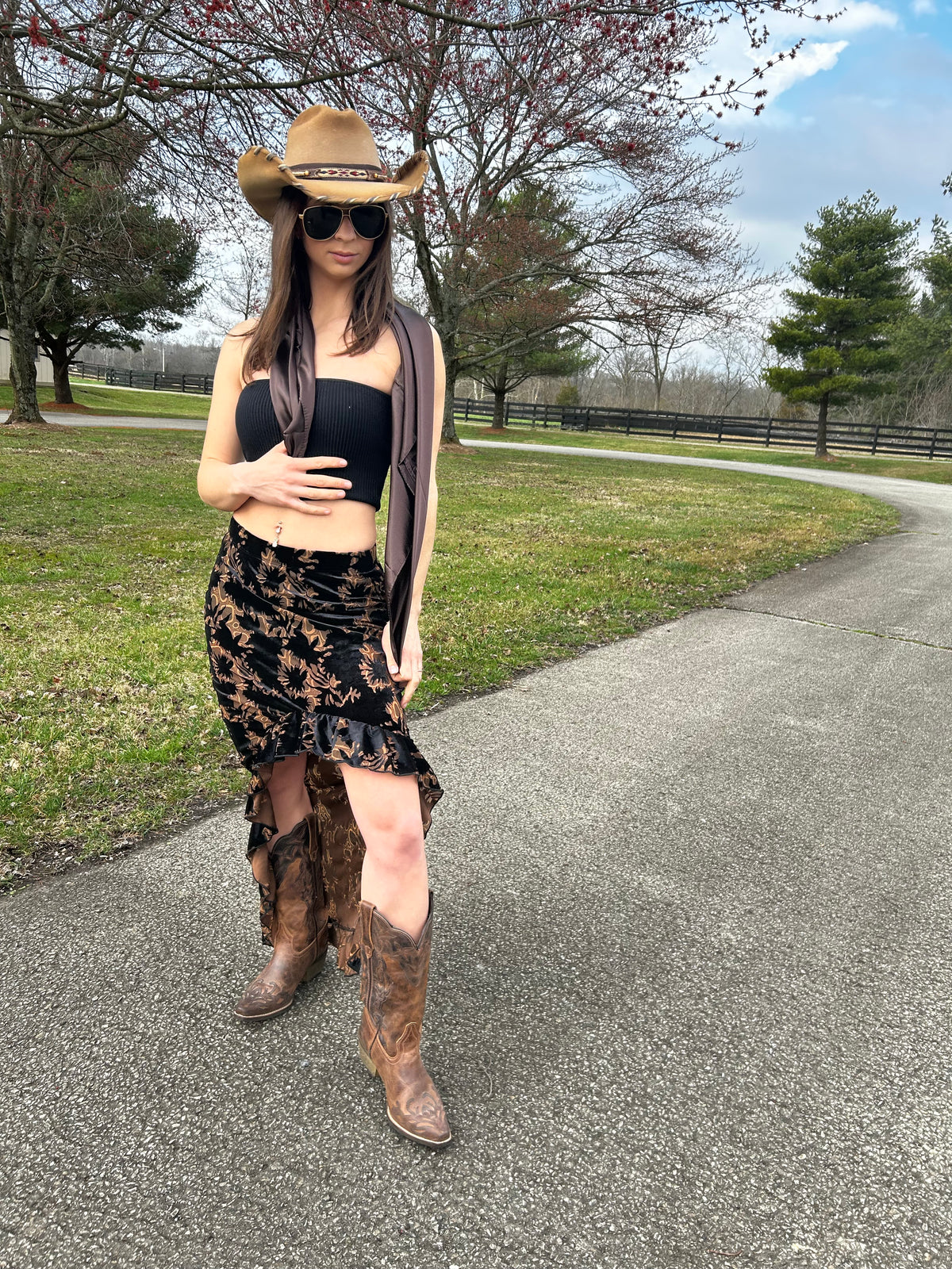 Ladies Skirt|Velvet Ruffle| Burn Out