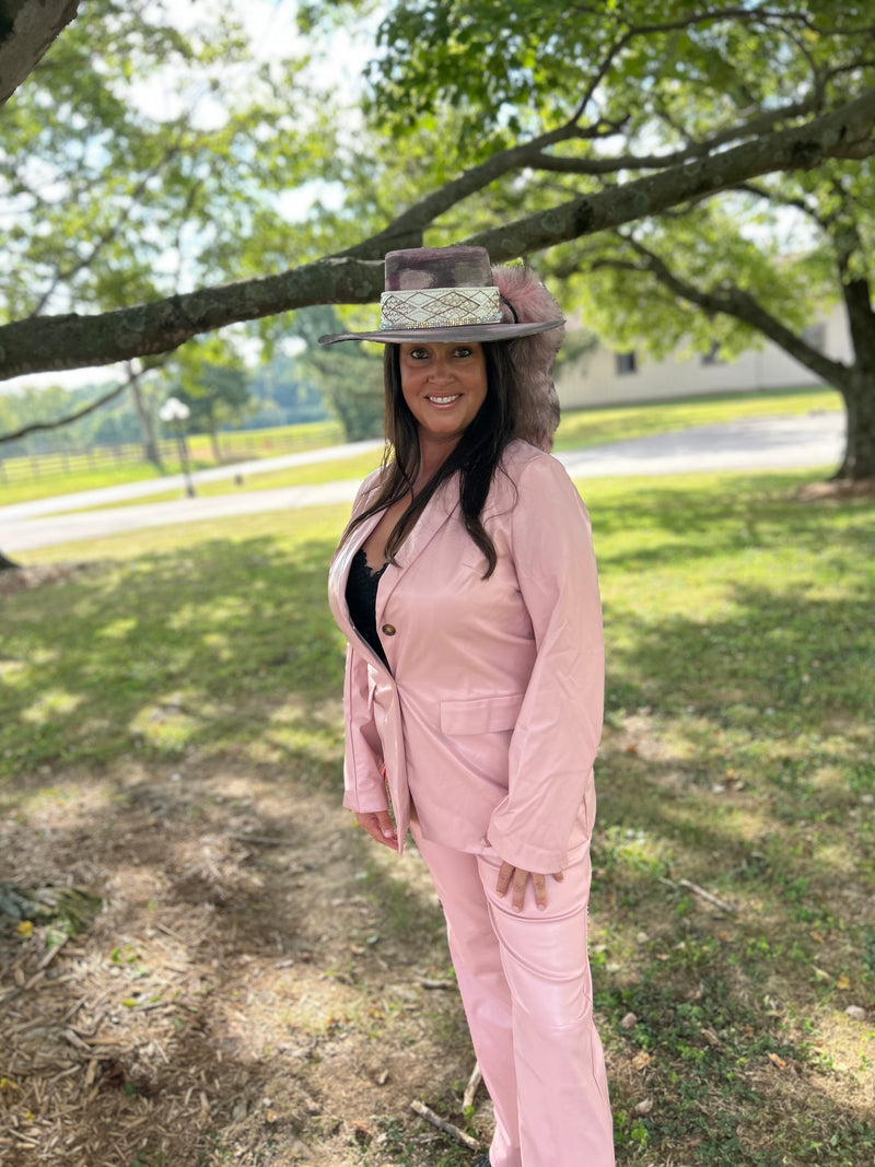 Ladies Pants|Faux Leather| Blush