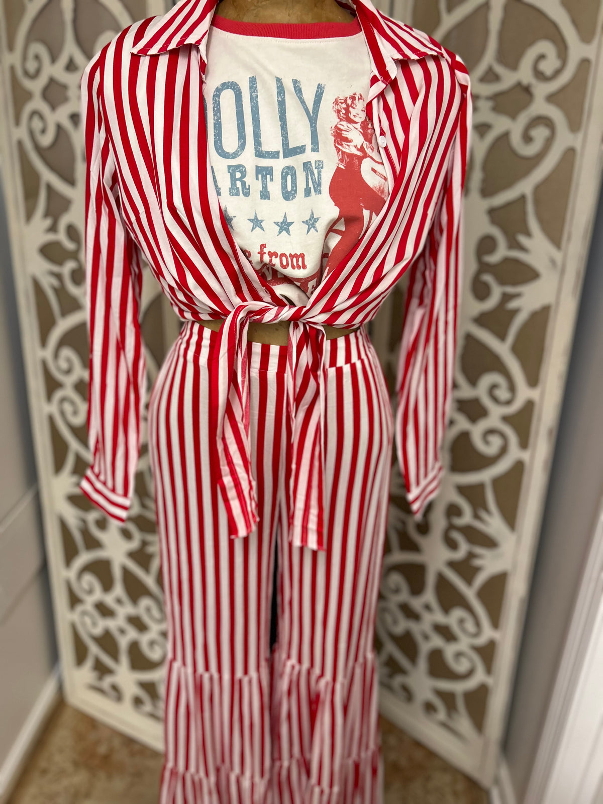 Ladies Blouse |Red Stripe|