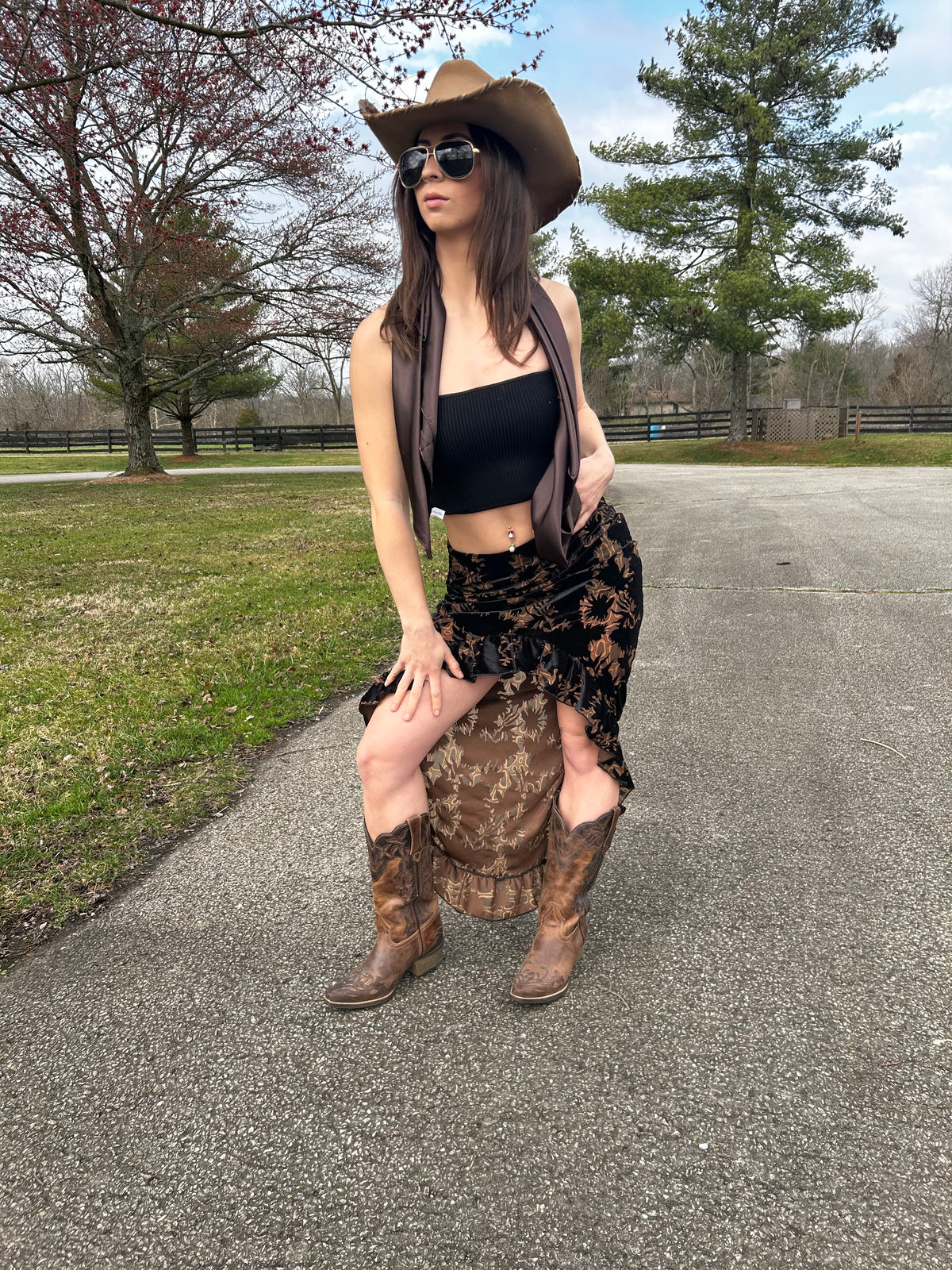 Ladies Skirt|Velvet Ruffle| Burn Out