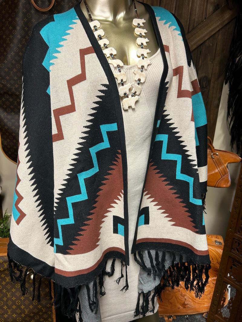Ladies Cape| Alpaca |Southwest Turquoise & Terracotta