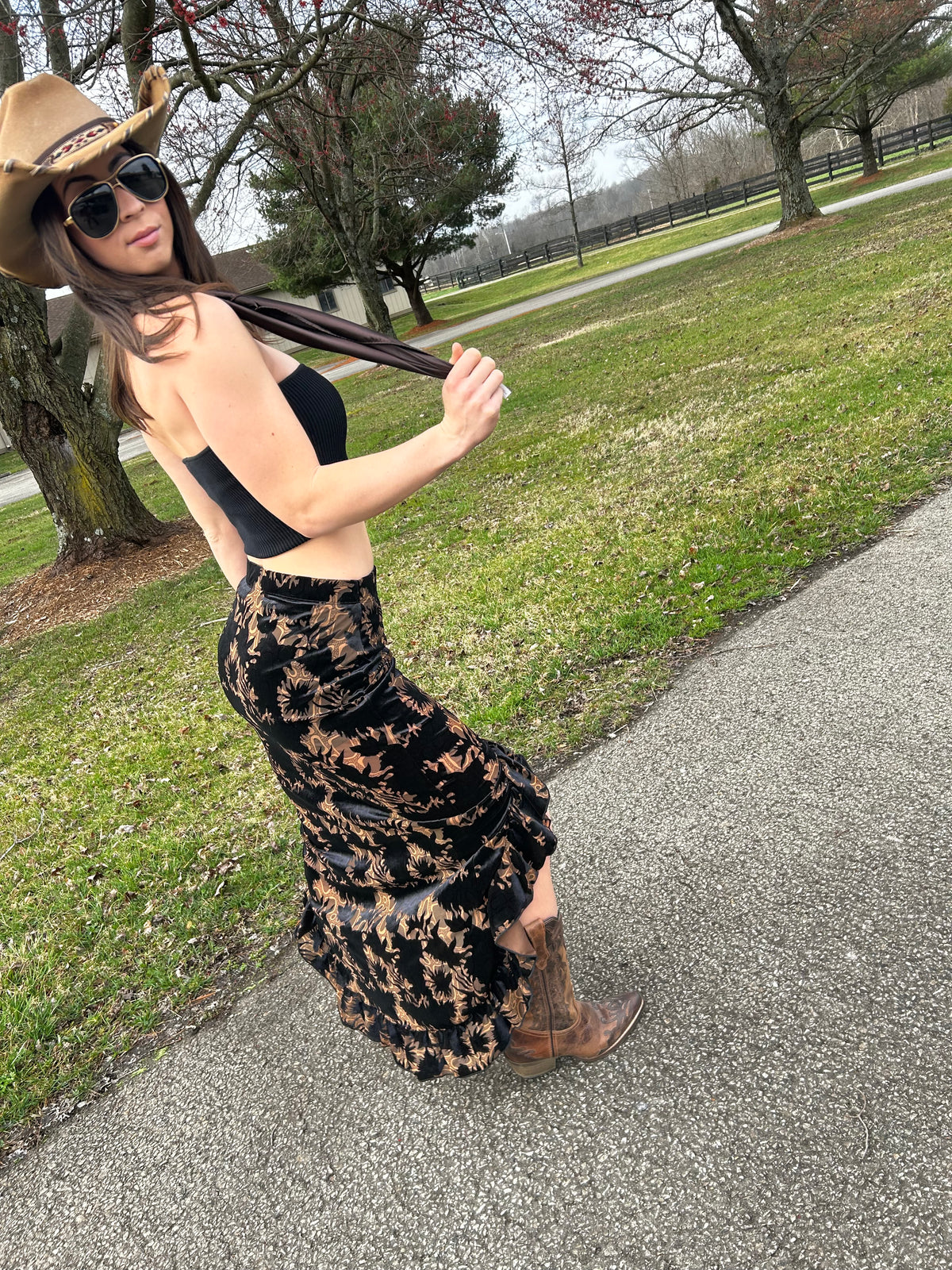 Ladies Skirt|Velvet Ruffle| Burn Out