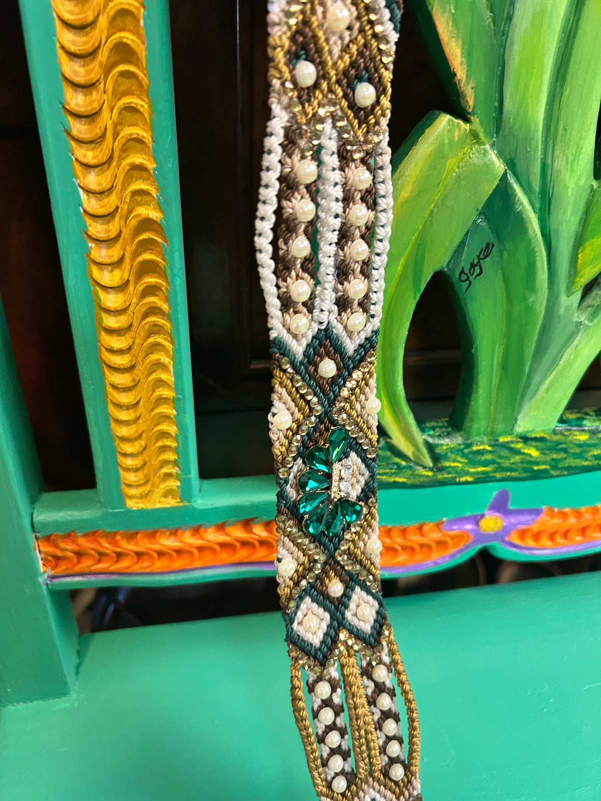 Hat Band| Beaded |Green & Gold