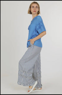 Ladies | Stripe | Blue and White | Ruffle | Pants