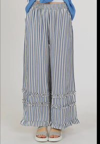 Ladies | Stripe | Blue and White | Ruffle | Pants