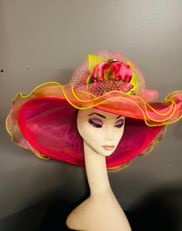 Hat | Chartreuse and hot pink