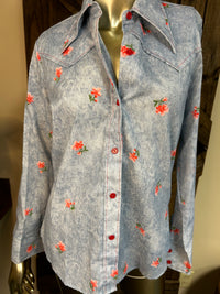 Vintage Ladies Blouse| Denim Rose
