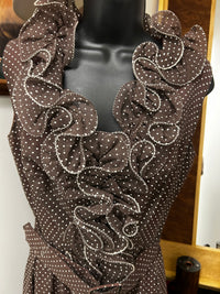 Ladies Dress|Vintage |Brown pin dot ruffle