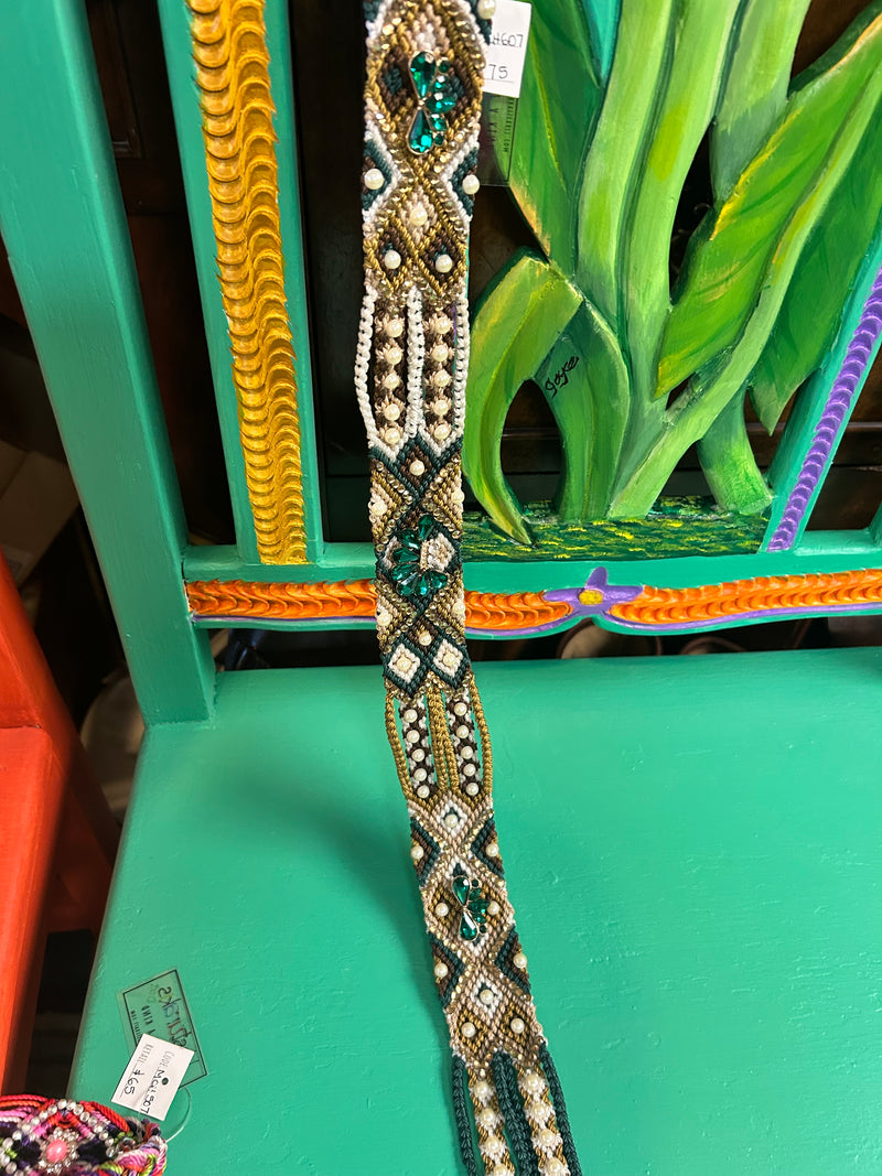Hat Band| Beaded |Green & Gold