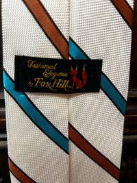 Vintage white tie with turquoise and copper stripe tailored elegance by Fox Hill ￼