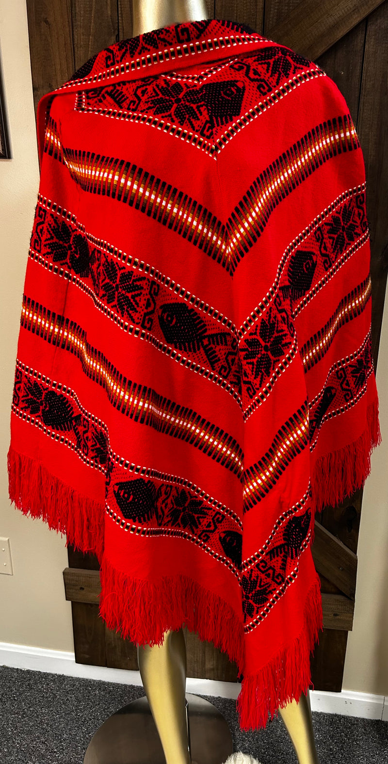 Vintage Poncho | Knit | Red