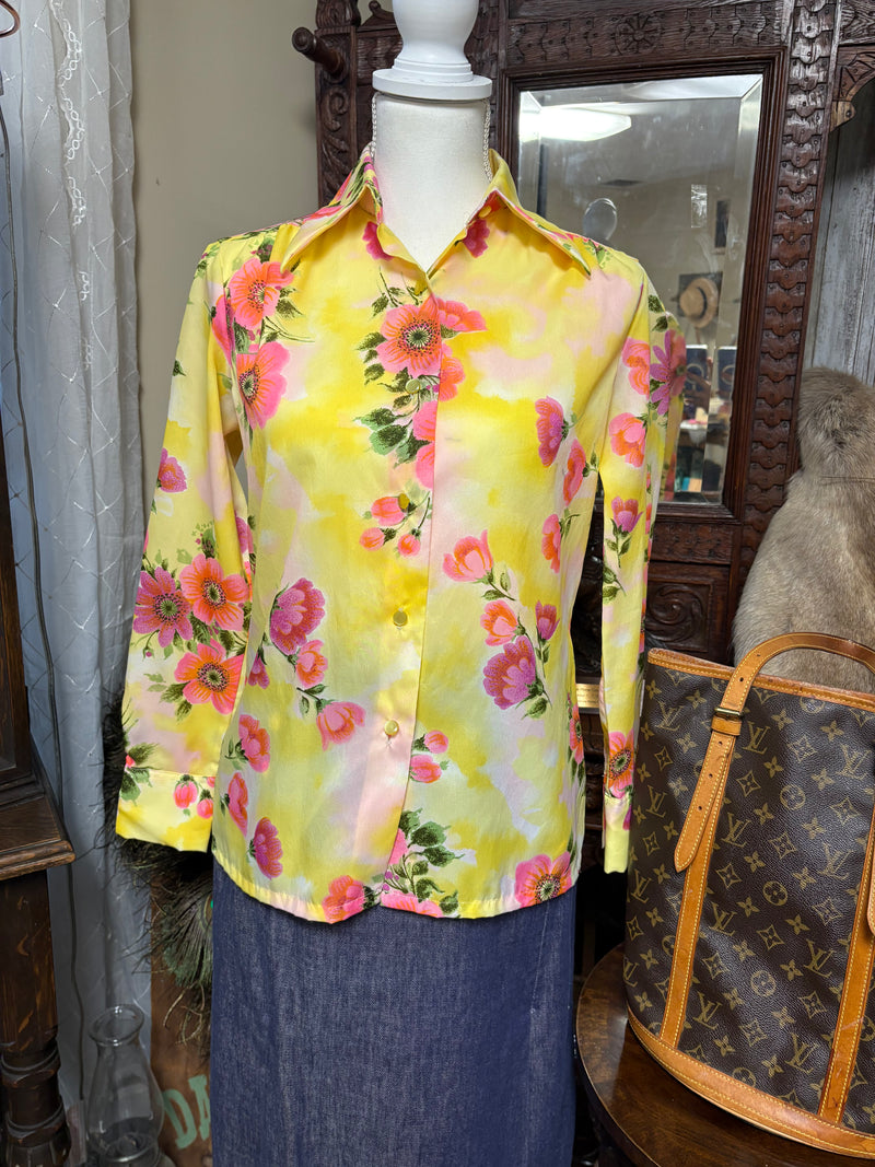 Ladies | Vintage | Floral | Button Up | Blouse