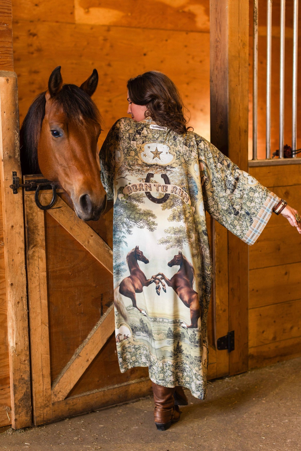 Kimono |Market of Stars |Born to Run Opera Duster Kimono Robe w/ Horse & Flower Print