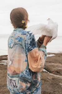 Kimono |Peace Out Cropped |Kimono Pixie Duster with Doves and Sunrise