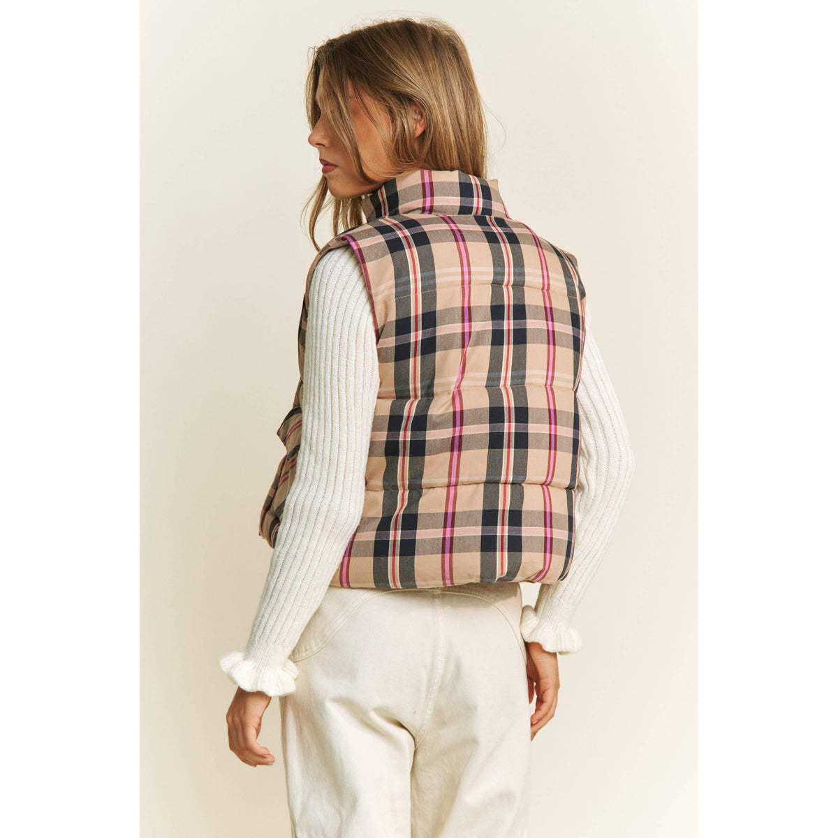 Vest | CROP| PLAID |HIGH NECK |PUFFER VEST