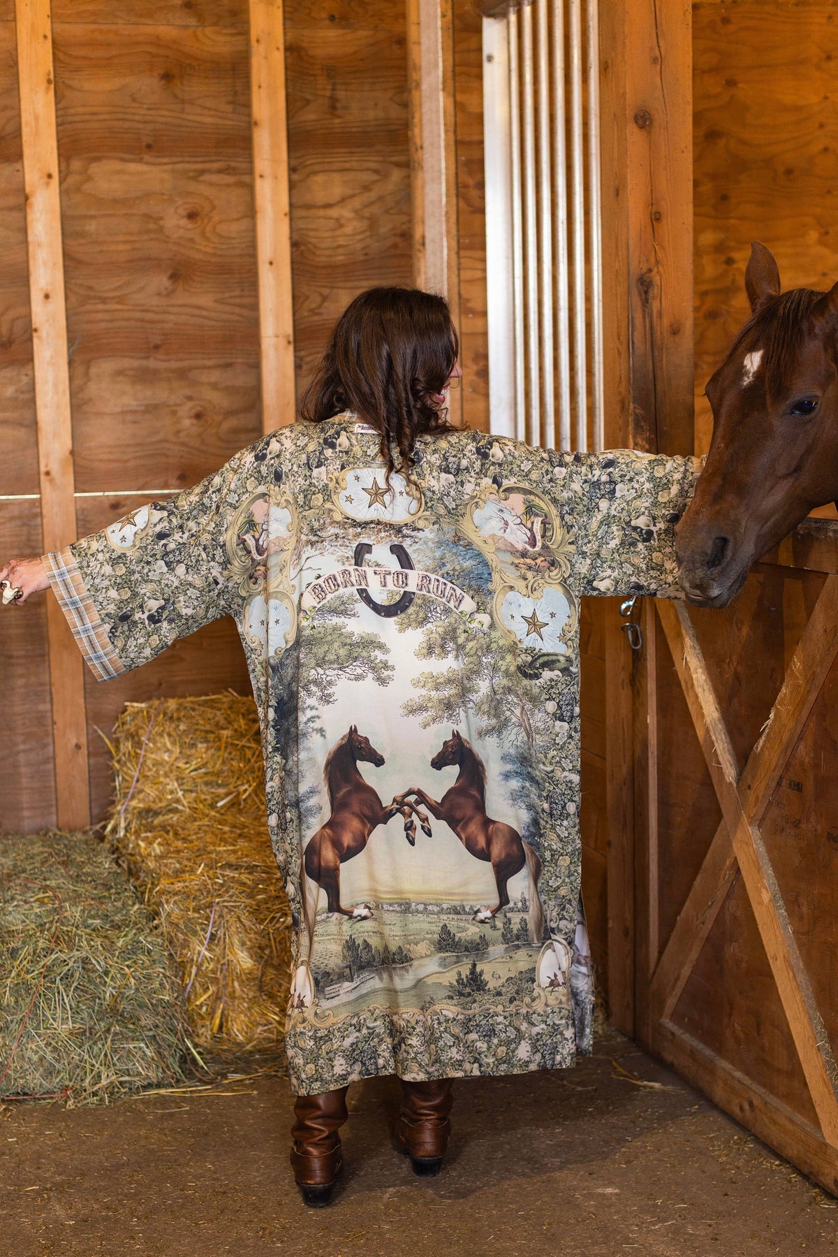 Kimono |Market of Stars |Born to Run Opera Duster Kimono Robe w/ Horse & Flower Print