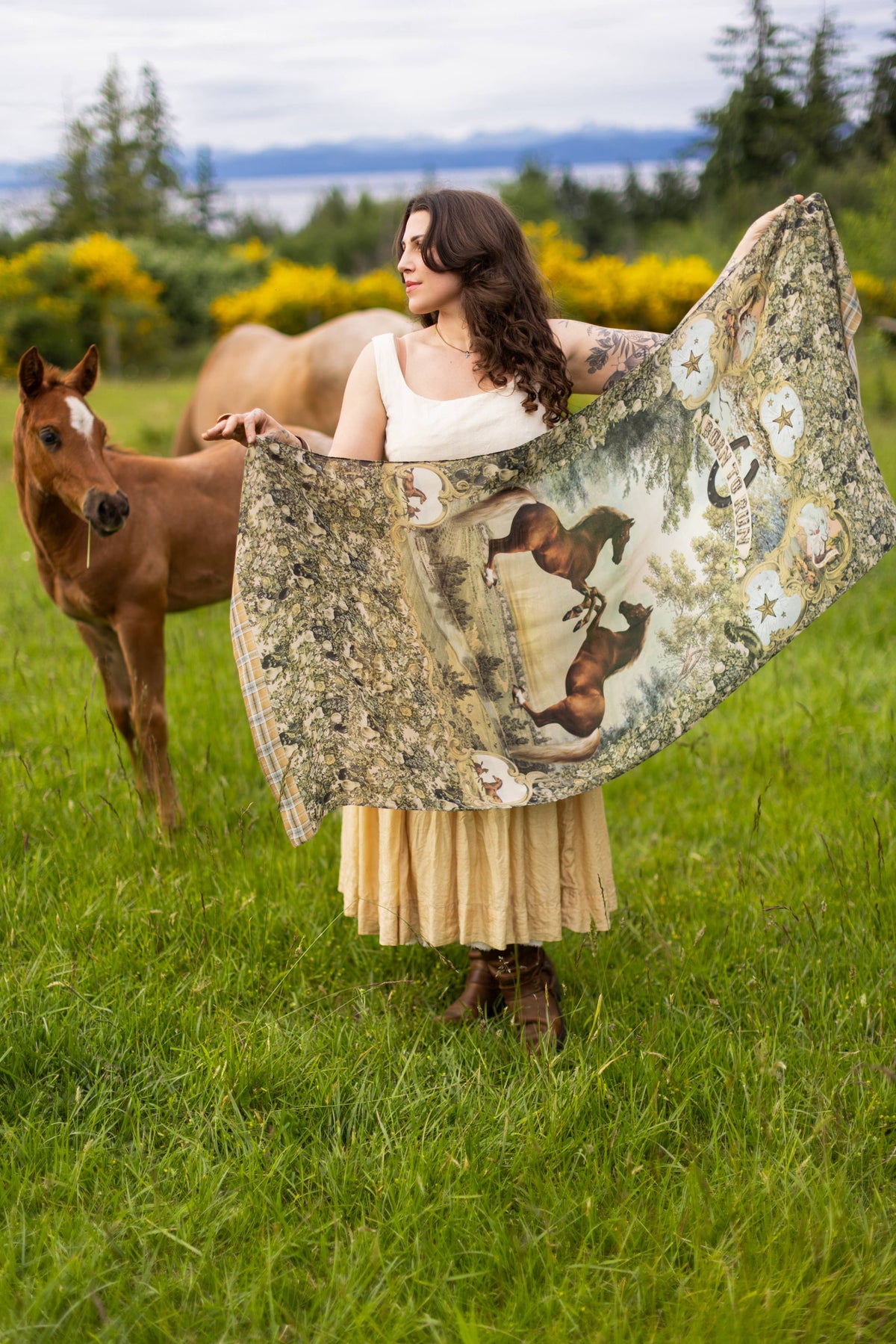 Scarf| Market of Stars |- Born To Run Scarf with Wild Horse & Floral Print