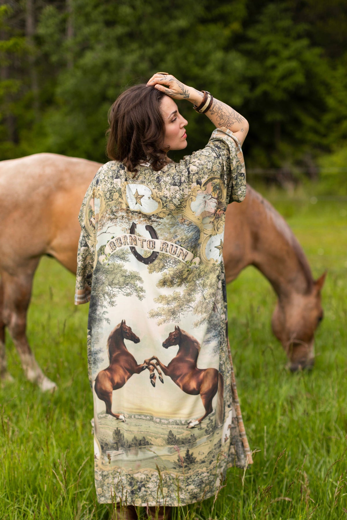 Kimono |Market of Stars |Born to Run Opera Duster Kimono Robe w/ Horse & Flower Print