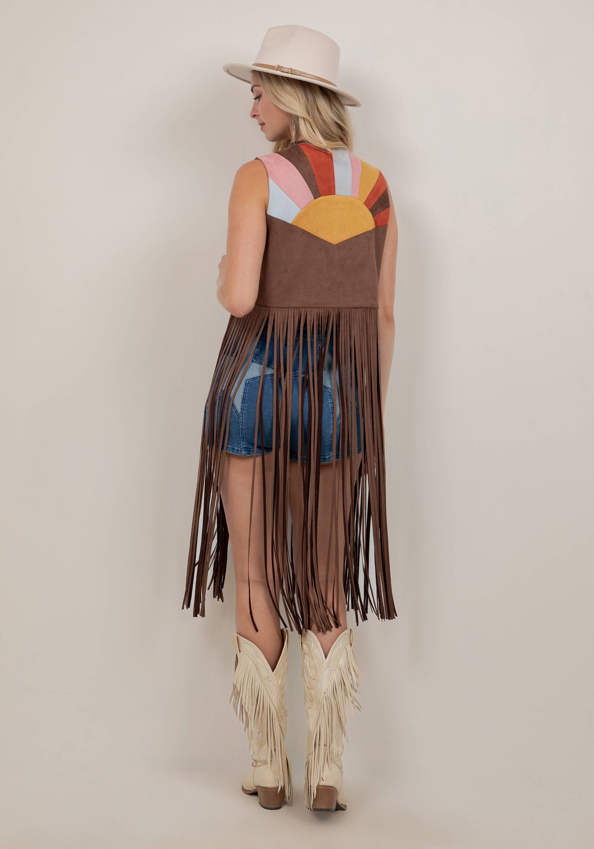 Vest| CHOCOLATE| MULTI COLOR |PATCH LONG FRINGE