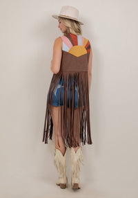 Vest| CHOCOLATE| MULTI COLOR |PATCH LONG FRINGE