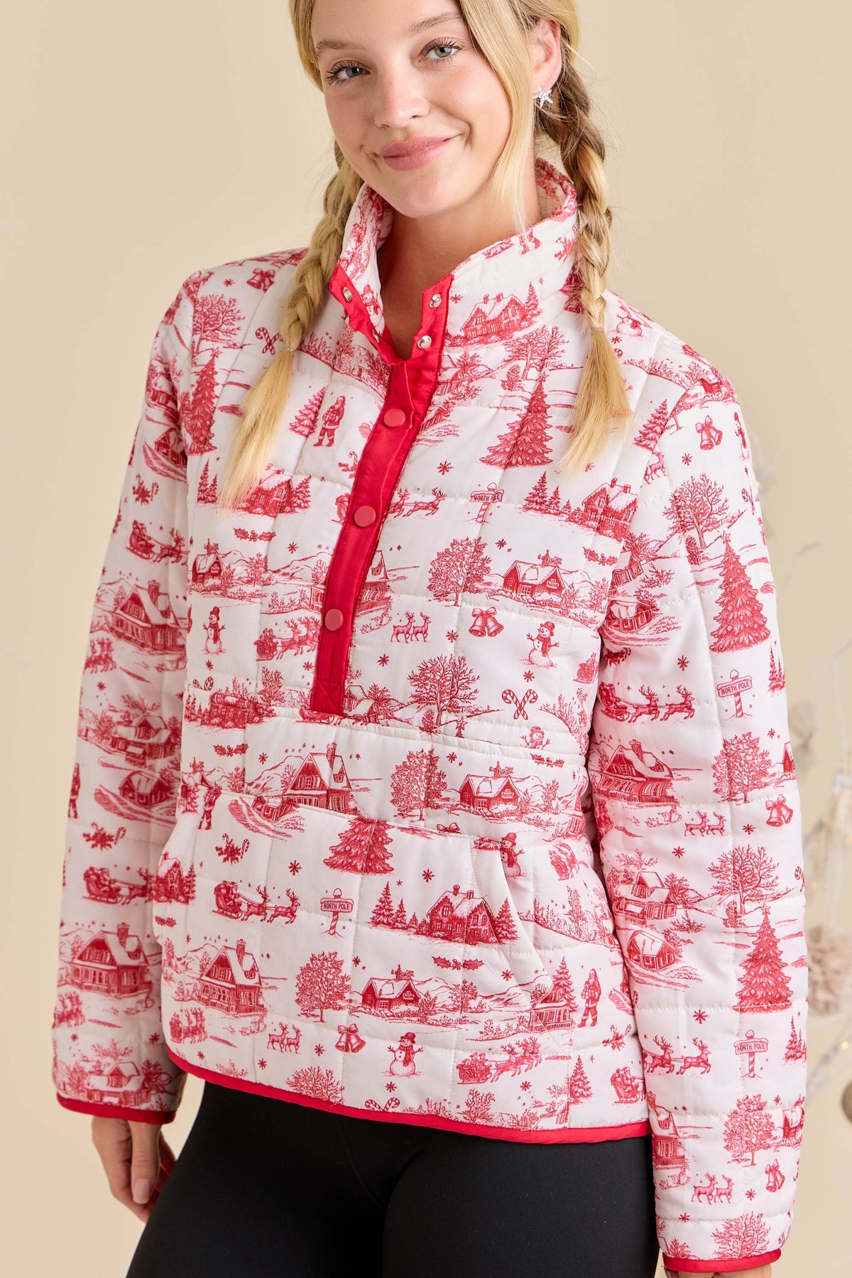 Jacket| Christmas Toile Printed |Quilted Jacket