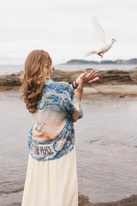 Kimono |Peace Out Cropped |Kimono Pixie Duster with Doves and Sunrise