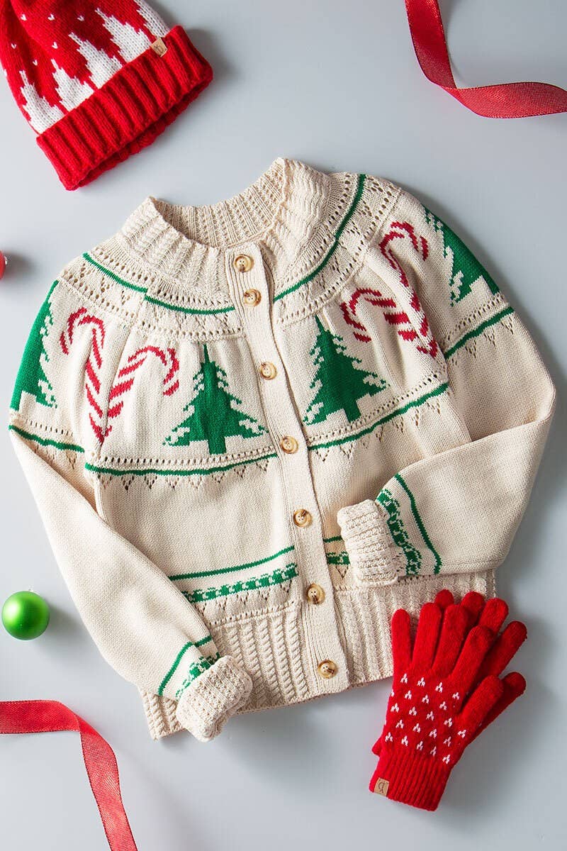 Sweater| Holiday Candy Cane Knit Cardigan