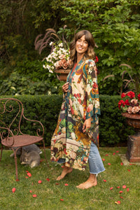Kimono |Market of Stars| Stay Gold Opera Duster Kimono Robe w/ Rabbits Flowers & Bees