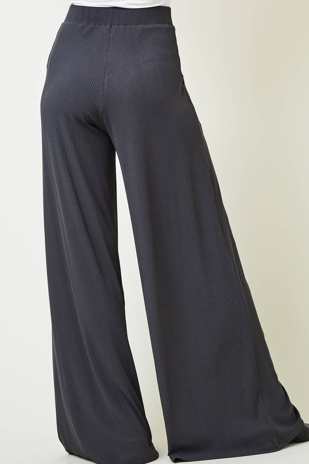Pants| CHARCOAL |RIBBED KNIT |WIDE LEG PANTS W/ SIDE POCKETS