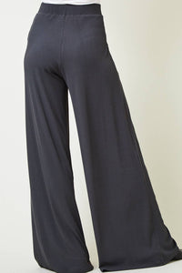 Pants| CHARCOAL |RIBBED KNIT |WIDE LEG PANTS W/ SIDE POCKETS