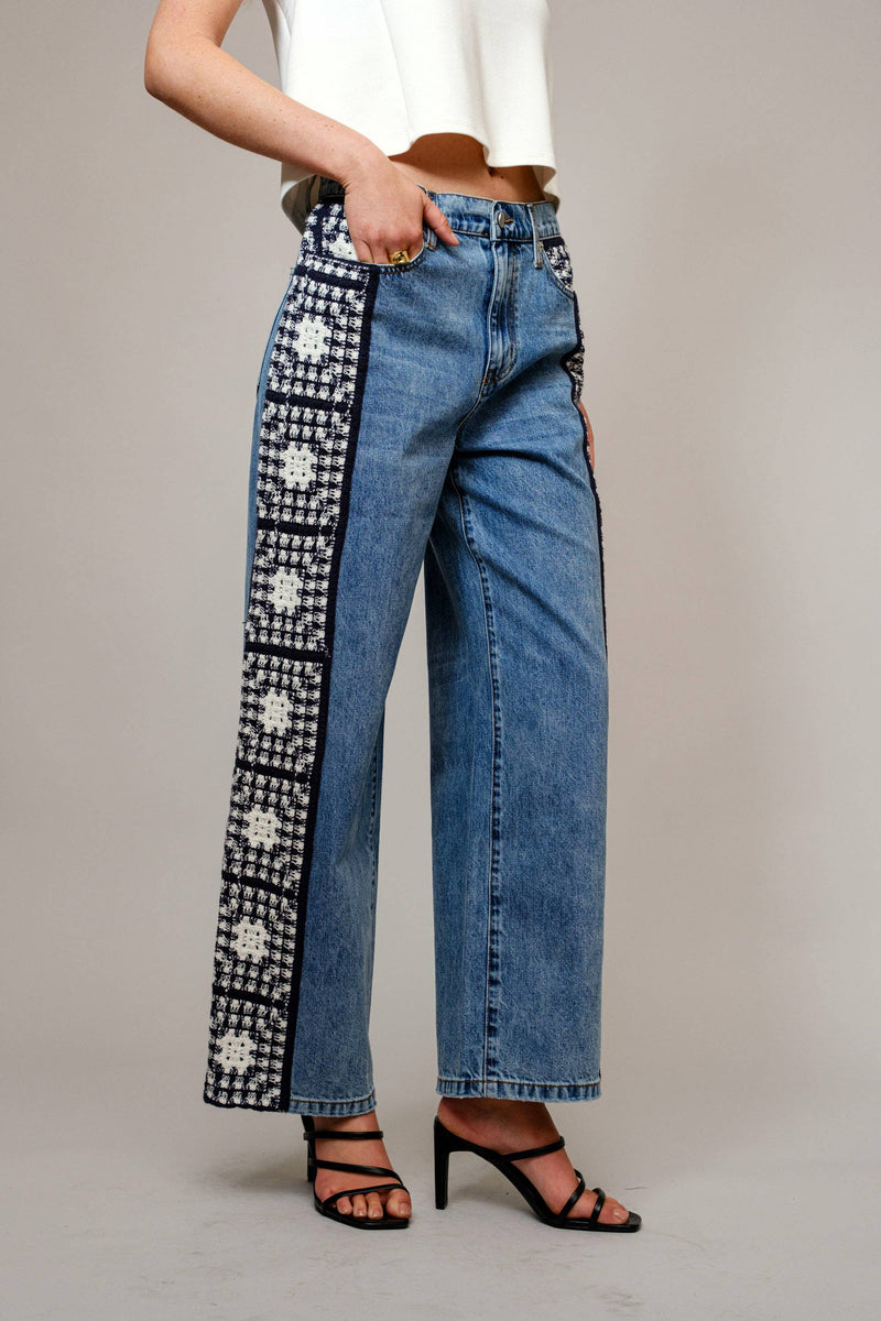 Blue Jeans| Washed Side Crochet Denim