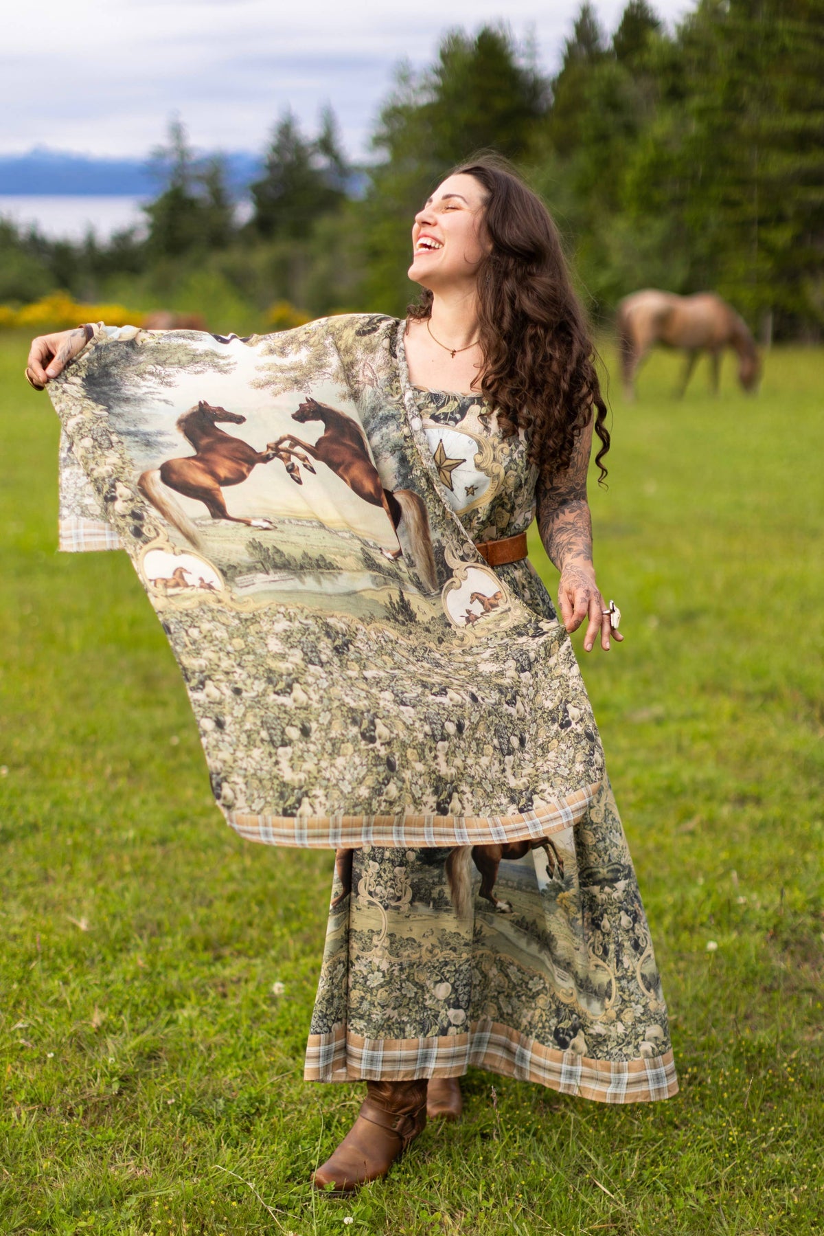 Scarf| Market of Stars |- Born To Run Scarf with Wild Horse & Floral Print