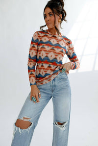 Mesh Top | Aztec Sheer | Mock Neck