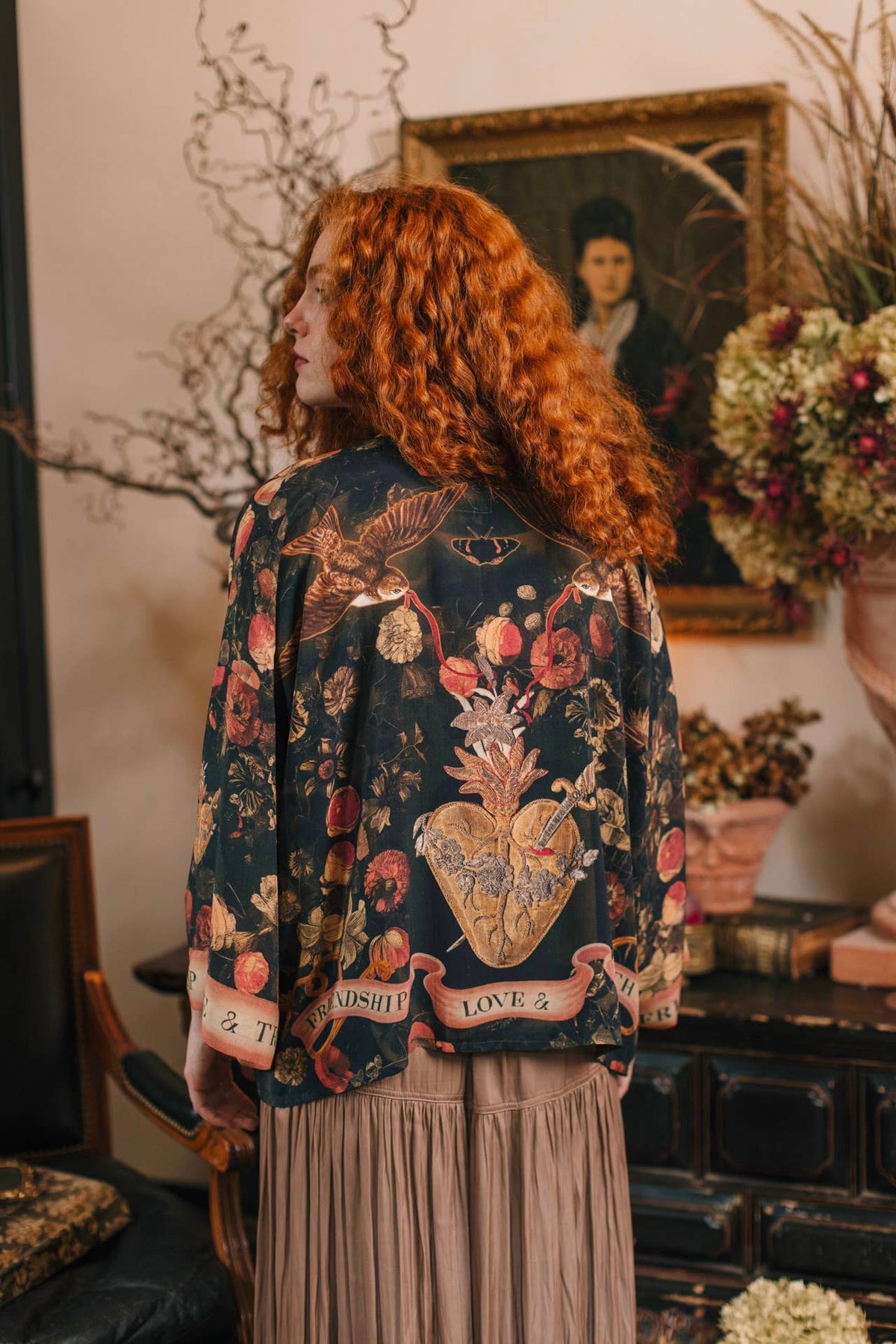 Kimono |Market of Stars|- Heart of Gold Pixie Duster Crop Kimono w/ Sacred Heart