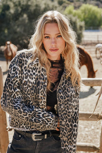 Leopard Button Up Denim Trucker Jacket