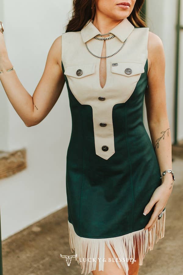 Dress| Jade Cream | Suede |Sleeveless Fringe Hem Dress