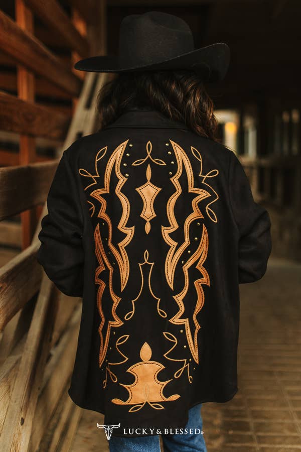Women’s | Black Boot Stitch | Embroidered | Vintage | Studded Jacket