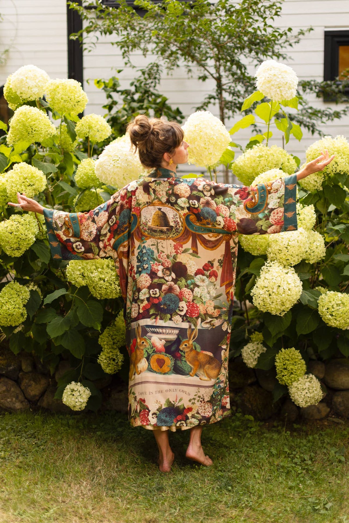 Kimono |Market of Stars| Stay Gold Opera Duster Kimono Robe w/ Rabbits Flowers & Bees