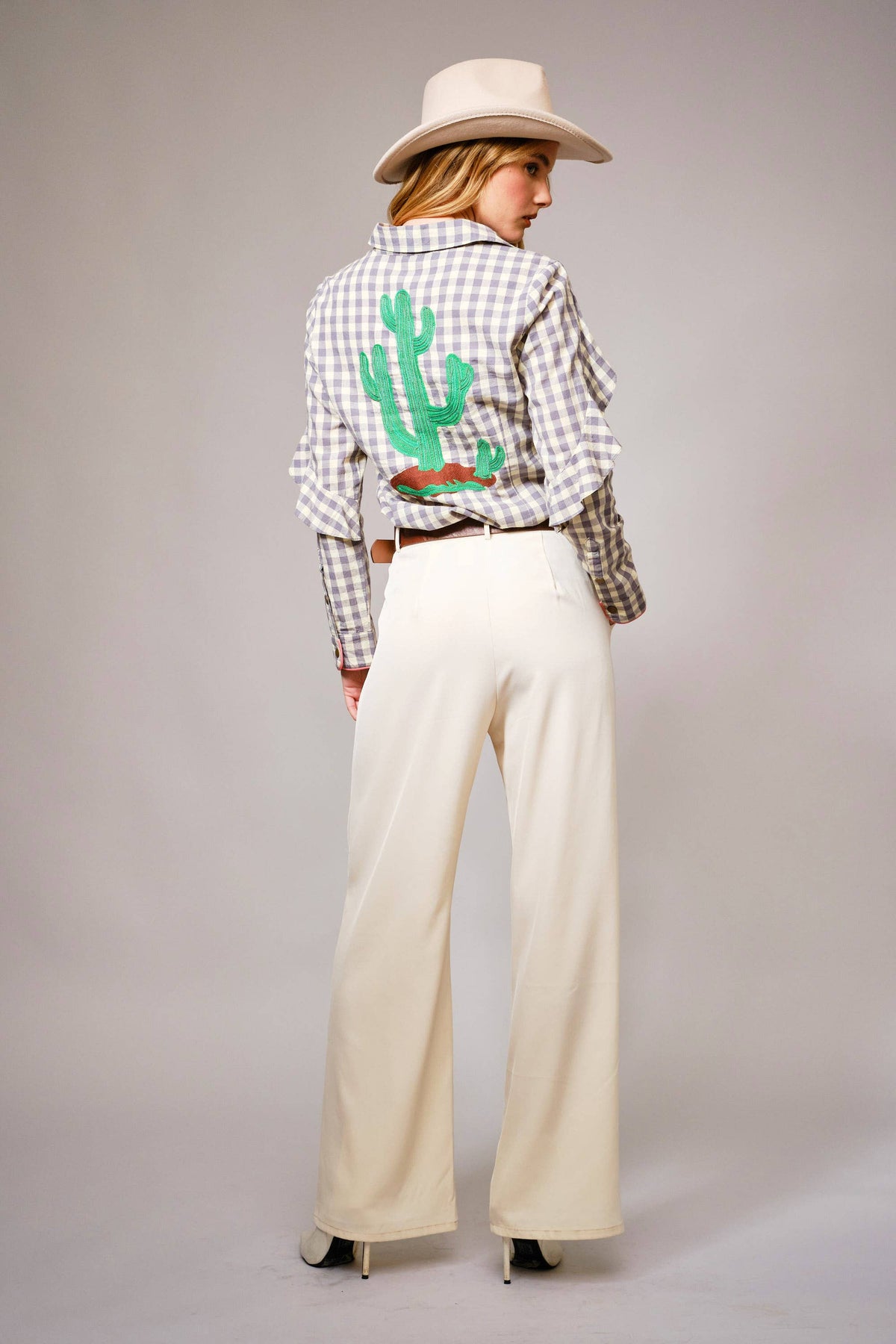 Ladies|Gingham |Embroidered |Western Snap |Blouse