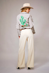 Ladies|Gingham |Embroidered |Western Snap |Blouse