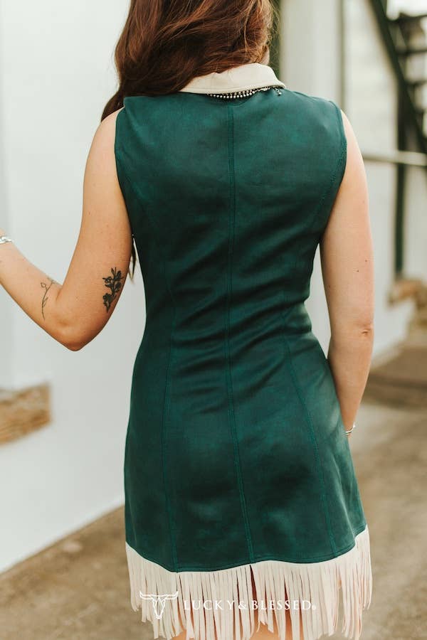 Dress| Jade Cream | Suede |Sleeveless Fringe Hem Dress