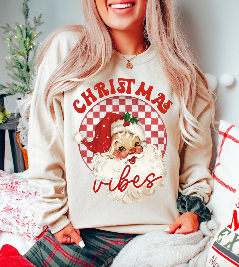 Christmas Vibes Vintage Santa Crew Sweatshirt